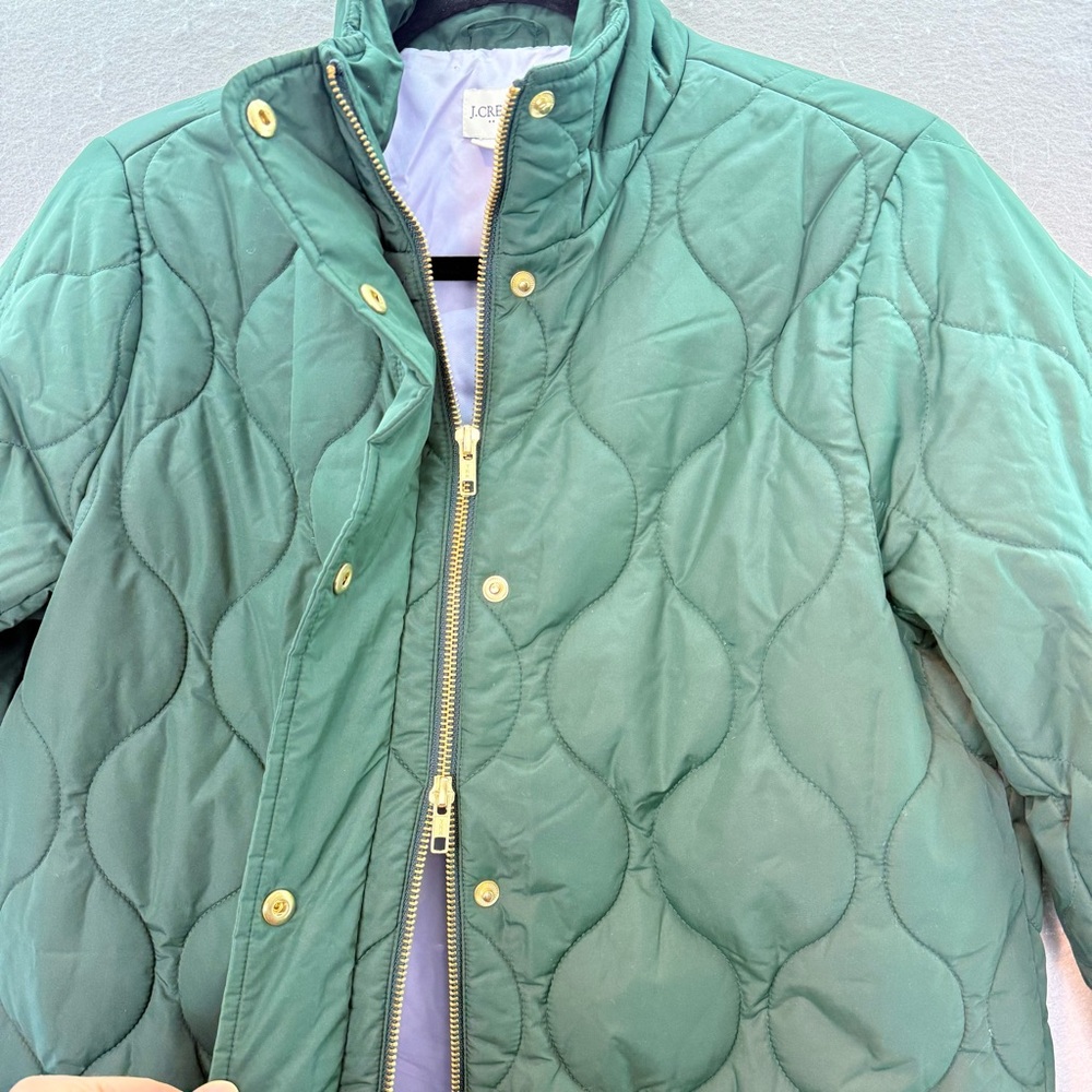 J.Crew - women’s City puffer quilted jacket full zip high Collar Coat green SZ S - Picture 7 of 10